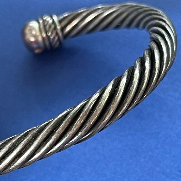 VTG Rhinestone Inlay Silver Tone Twist Cable Cuff - Picture 12 of 16